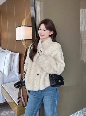 羊羔毛外套女短款立领皮毛一体冬季加厚百搭毛毛羊羔绒显瘦小个子