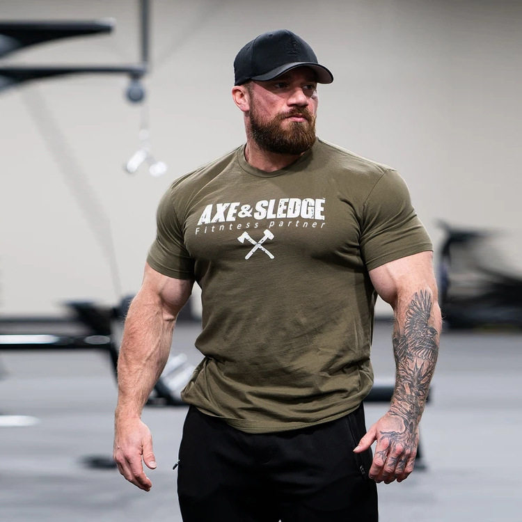 夏季新款美式硬汉运动t恤男士肌肉健身训练撸铁休闲跑步透气短袖