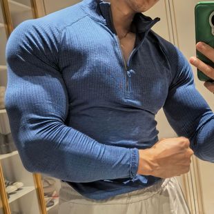 Metal Vent 男士半拉链运动弹力透气训练圆领健身长袖T恤速干衣服