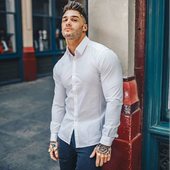 高弹力速干免烫运动男衬衫 跑步训练衬衣修身 长袖 肌肉型男健身衬衫