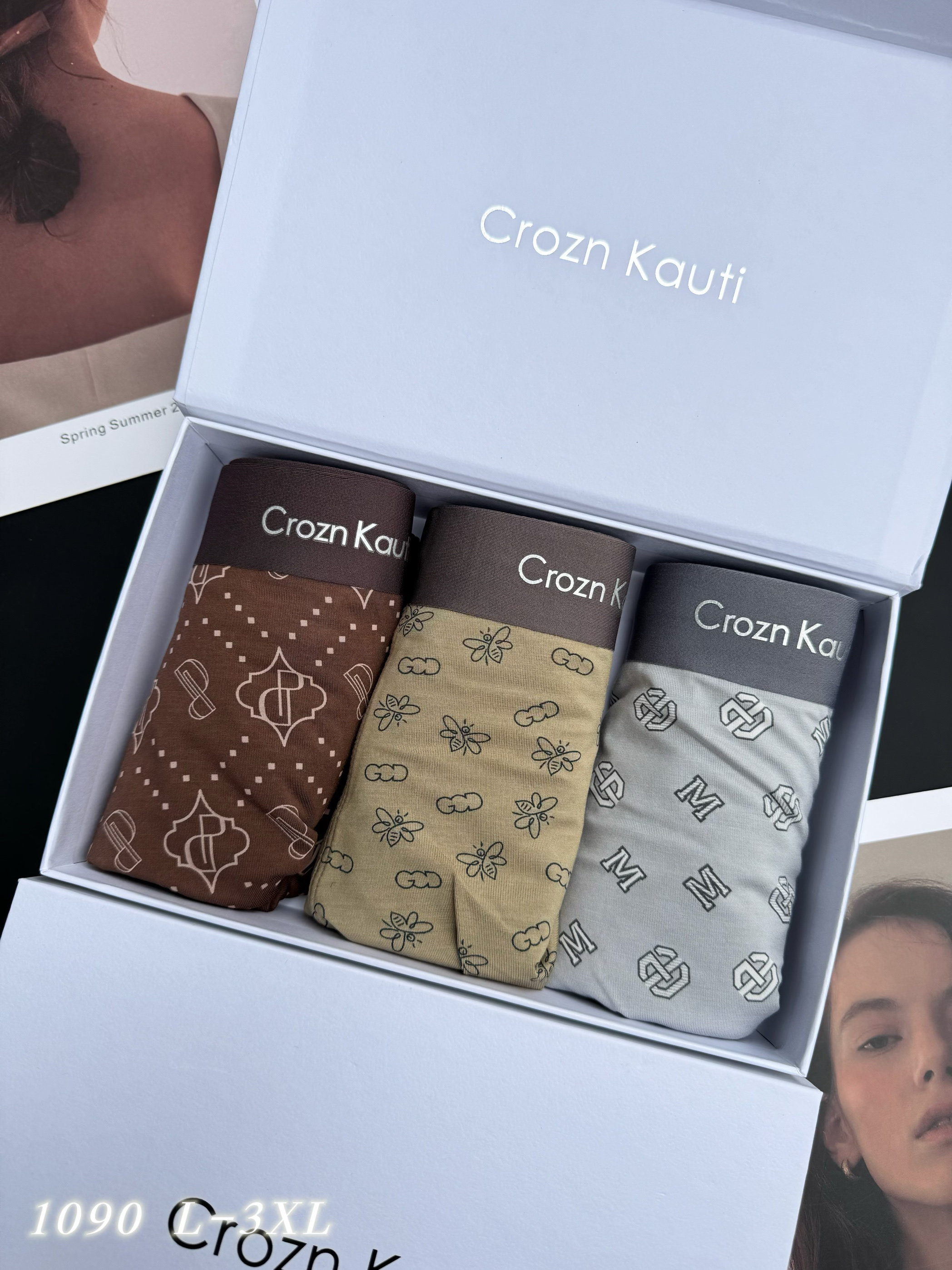 Crozn Kauti1090三条花色男士内裤纯棉包臀抗菌裆高质量平角短裤