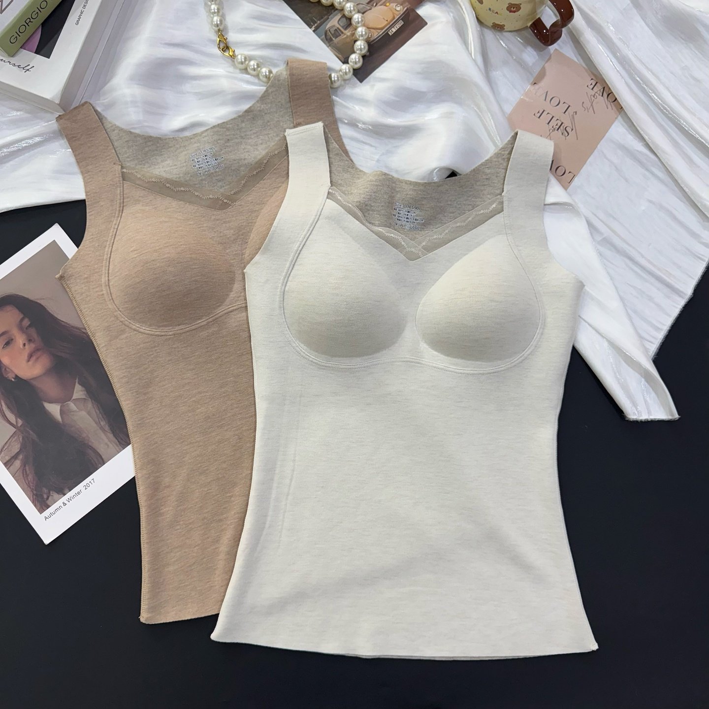 2025秋冬新款羊毛蚕丝宽肩带蕾丝V领修身发热隐形提拉保暖背心女,女士内衣/男士内衣/家居服,保暖背心,淘宝优惠券,粉丝福利购,淘宝优惠卷