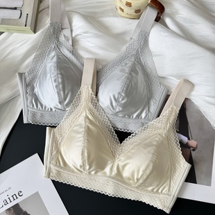 缎面蕾丝大胸显小内衣女聚拢无痕贵妇舒适胸罩性感法式 乳胶文胸