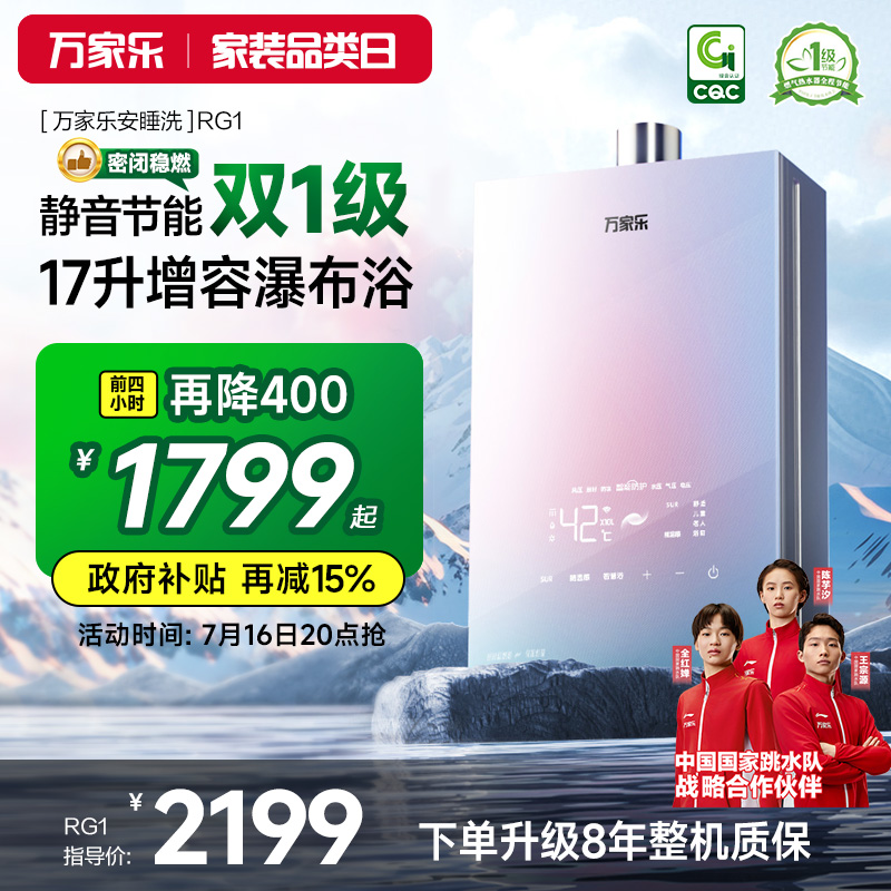 政府补贴万家乐安睡洗燃气热水器家用16升天然气恒温下置风机RG1