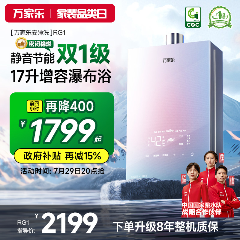 政府补贴万家乐安睡洗燃气热水器家用16升天然气恒温下置风机RG1