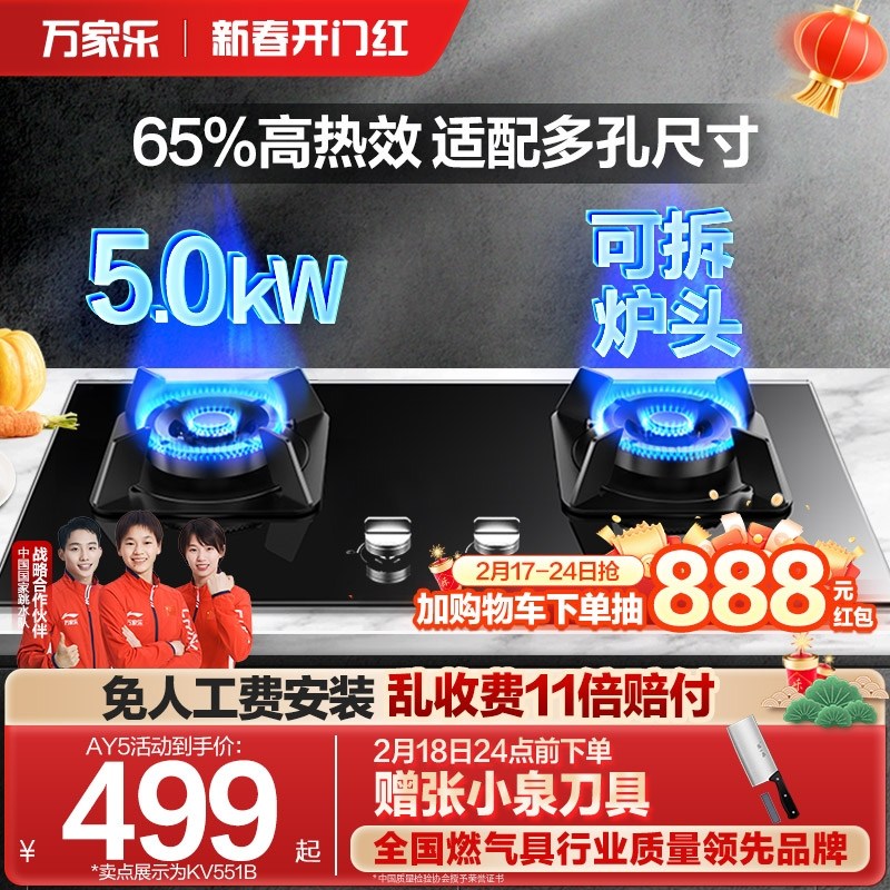 万家乐AY5/KV551B燃气灶家用厨房灶具天然气液化气煤气炉灶双灶