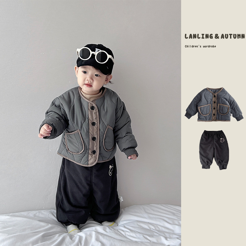 韩版宝宝冬季衣服帅气婴童夹棉撞色保暖棉服外套洋气婴儿百搭上衣