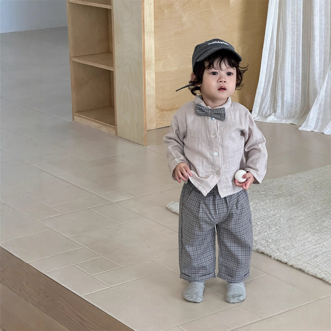 儿童衬衫格子休闲裤两件套2026新款韩版童装男童套装春季宝宝衣服