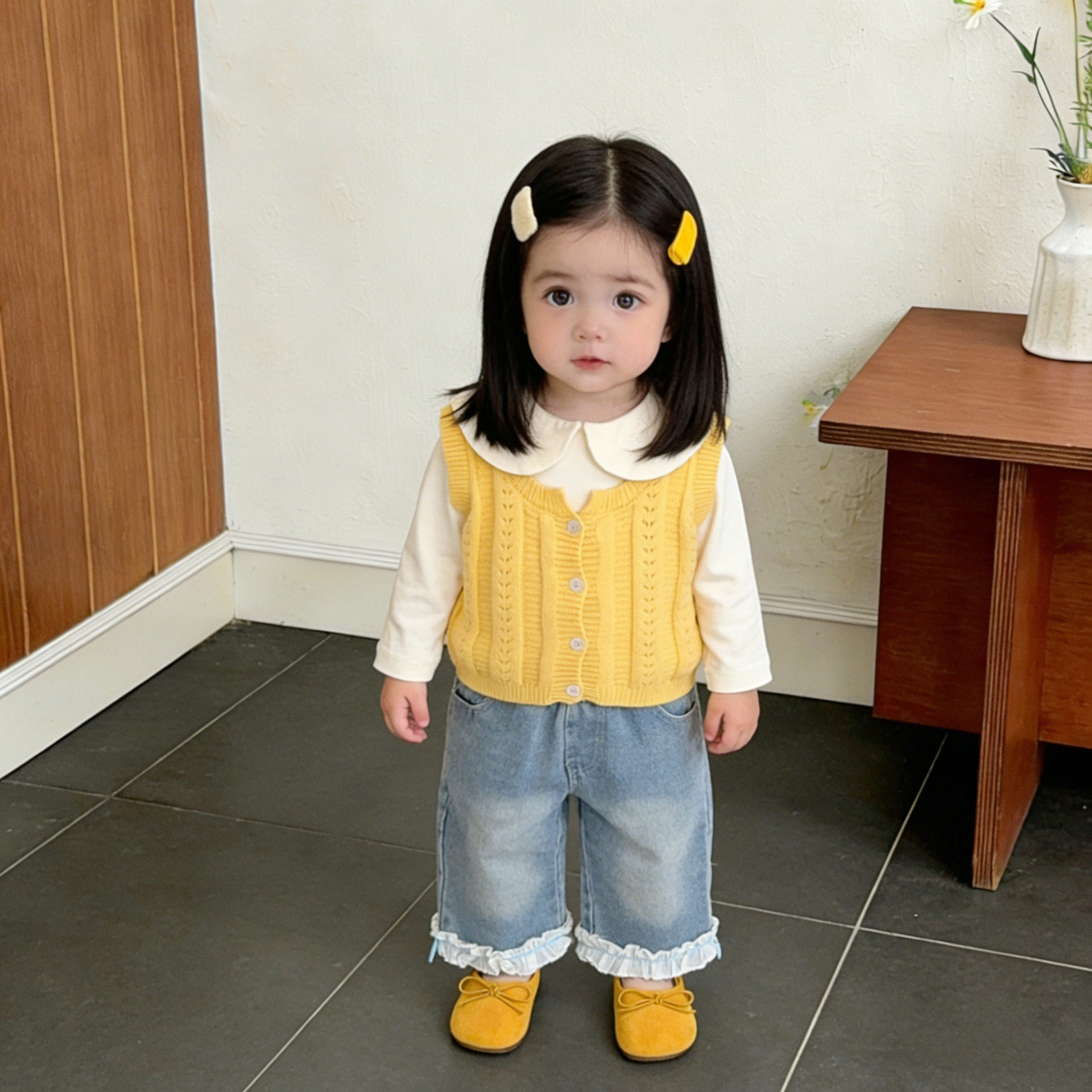 女童2026春季新品时尚背心秋装韩版洋气针织马甲宝宝外穿无袖上衣