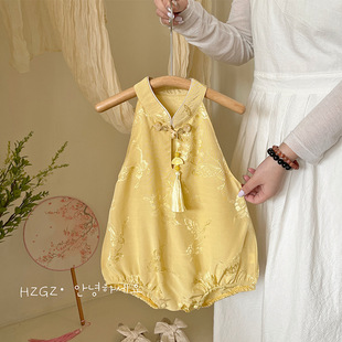 婴儿夏季衣服女宝宝外穿旗袍无袖连体衣国风a类哈衣新中式婴儿服