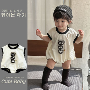 男童夏季卡通连体衣婴幼儿超可爱外出男宝短袖三角包屁衣男孩哈衣