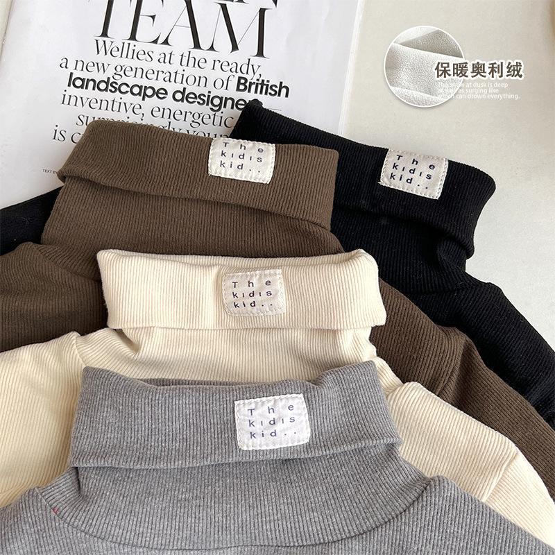 儿童韩版高领贴标加绒打底衫秋冬款男女宝宝上衣潮女童保暖长袖衫