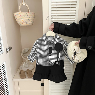 韩系婴幼儿复古格子纯棉衬衫2026春季新款男女童时髦秋装衬衣外套
