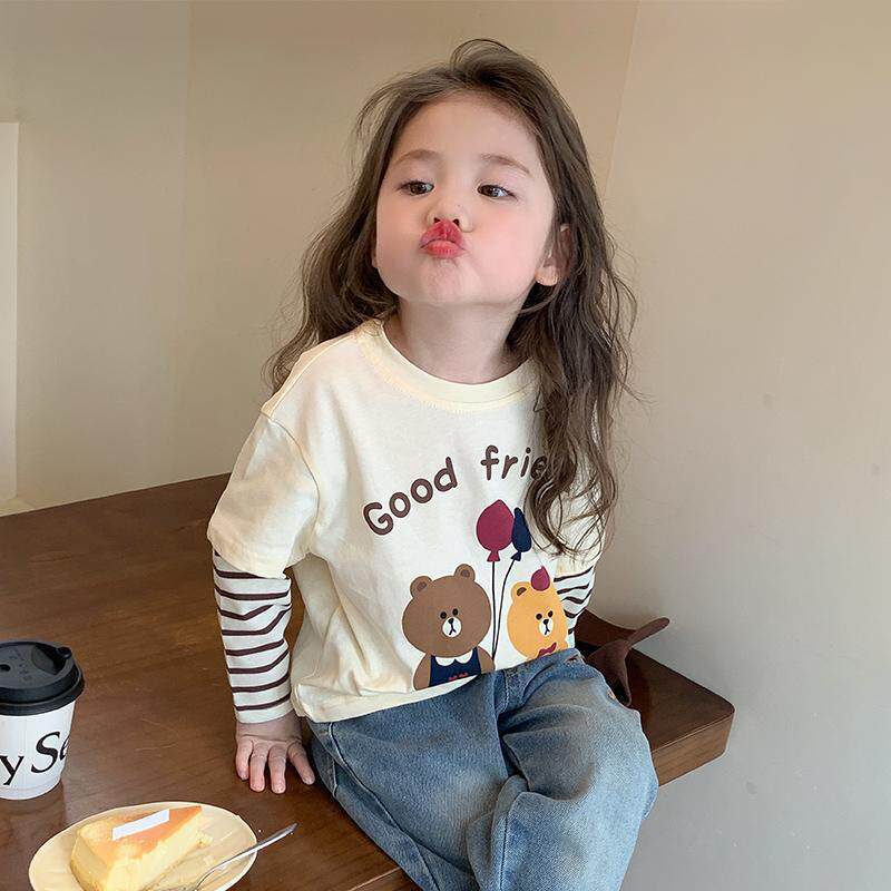 女童t恤春秋2026新款儿童洋气秋季长袖上衣女宝宝秋装纯棉打底衫T