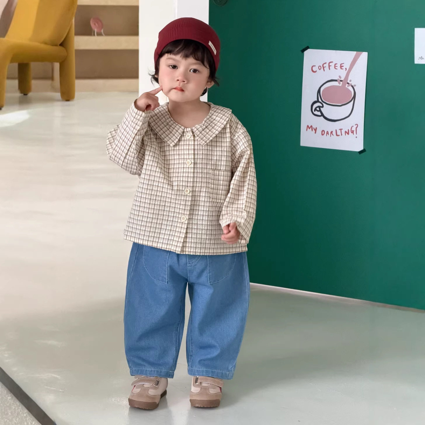 儿童春季服装韩版童装春款宝宝衣服2026新款男童格子衬衣牛仔裤