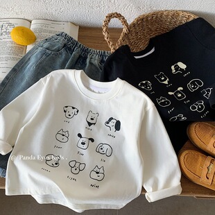潮酷男童长袖t恤纯棉儿童春秋2026新款男孩小童白色打底衫内搭A类