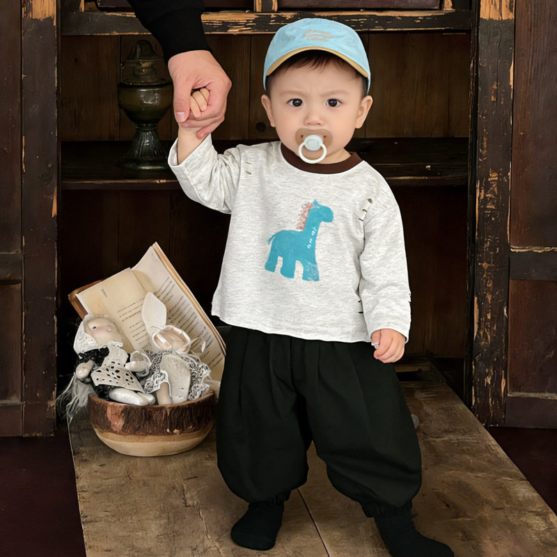早春宝宝韩系套装春秋季男童卡通可爱长袖t恤打底衫婴儿宽松长裤