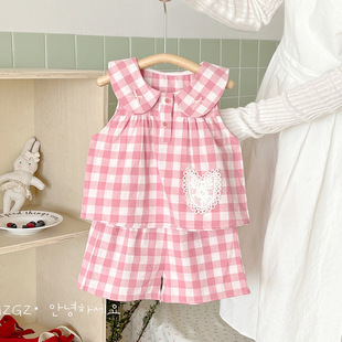 女童夏季套装新款无袖娃娃领上衣洋气休闲裤宝宝纯棉夏天两件套