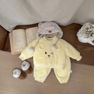 宝宝衣服秋冬季婴儿可爱套装新款男女童超萌卡通夹棉加绒卫衣卫裤