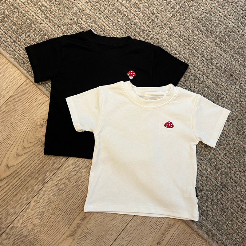 蘑菇刺绣面膜T！婴儿纯棉打底衫手感柔软T恤宝宝夏季凉爽弹力上衣