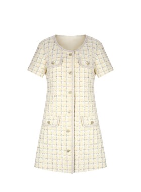 清仓捡漏~~千鸟格小香风连衣裙短袖百搭法式高级感裙子A70981