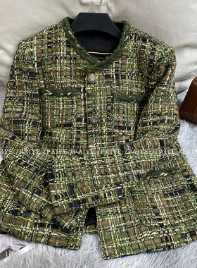 法式复古绿色小香风短外套女2024秋冬新款高级感粗花呢上衣A71866