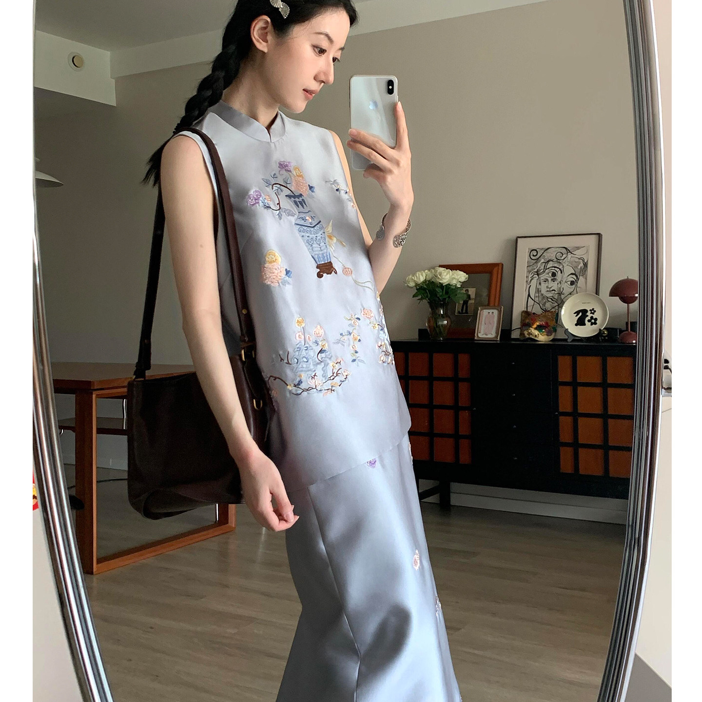 新中式国风马甲重工刺绣无袖背心宽松显瘦气质半身裙订婚服套装女