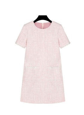 清仓捡漏~~重工钉珠小香风连衣裙圆领短袖百搭法式高级感A70929