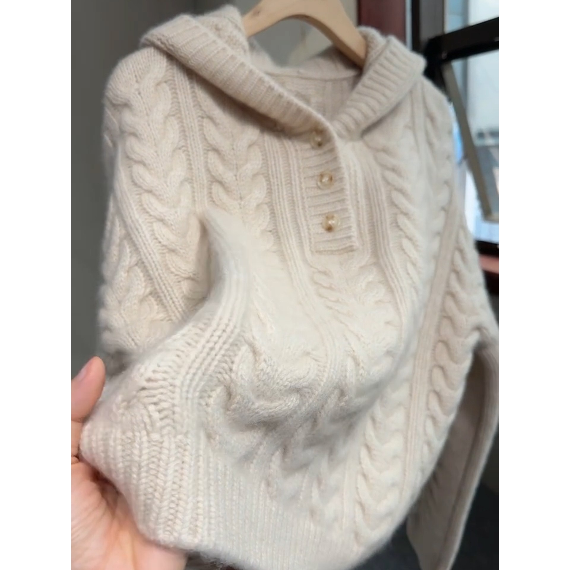 其它白色韩系简约连帽长袖针织衫