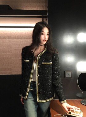 Kalman  【高级黑金】 金纱线混纺~·重工编织小香编织  早秋外套