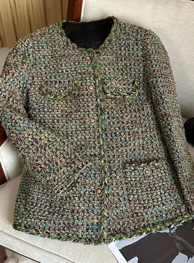 轻奢小香风粗花呢短外套女2025冬季圆领织带边高级感气质通勤外套