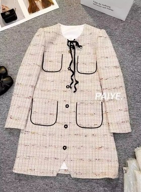 高级感气质穿搭~~法式收腰粉色小香连衣裙女         ~~75078