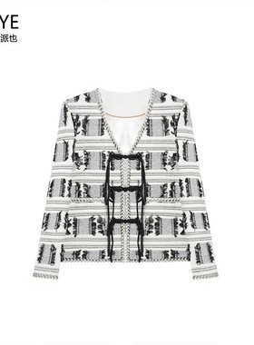 【树影蝴蝶】慵懒精致~~黑色编织系带设计小香外套     ~ A71858