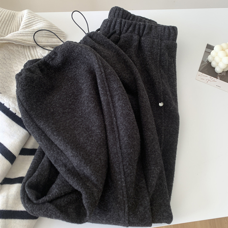 深灰色糯米绒毛呢裤女冬季加绒