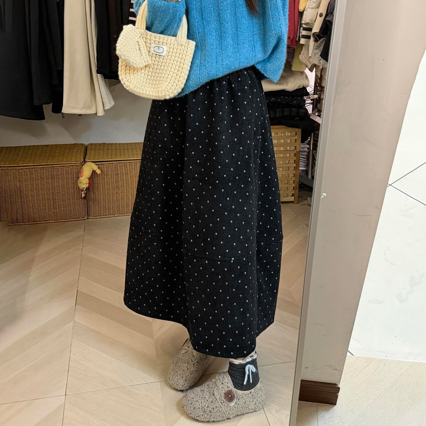 复古波点毛呢半身裙女2025新款