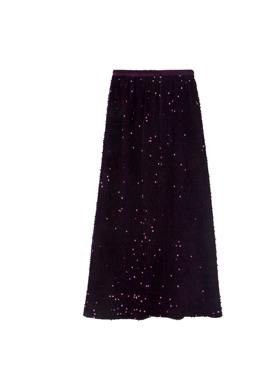 2024秋冬新款黑色松紧腰亮片半身裙中长款显瘦气质a字半裙A78039