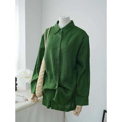 Kalman森系绿色亚麻衬衫套装