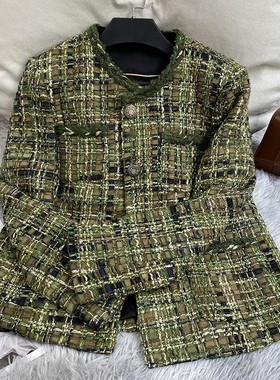 法式橄榄绿小香风外套女秋冬设计感小众名媛编织粗花呢上衣A71866