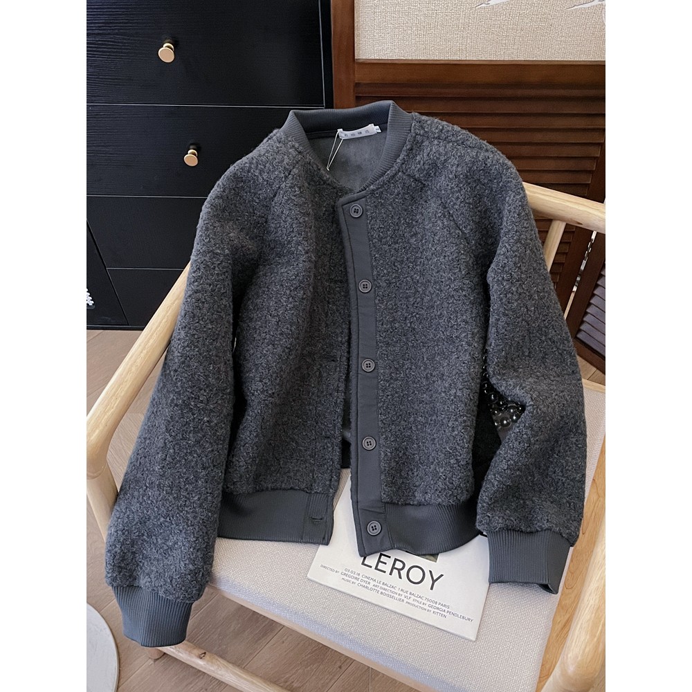 灰色外套女2025春季新款韩版圆领