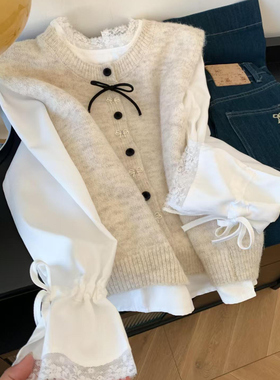 2025新款秋装一整套穿搭超火巨好看的针织马甲衬衫叠穿两件套装女