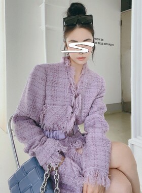 Kalman | 超好看香芋紫~小香风编织带流苏连衣裙/外套A57913