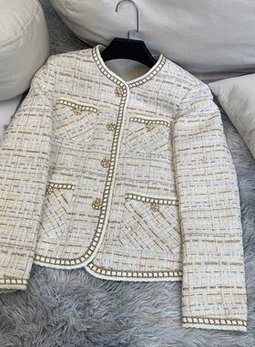 韩派春秋季款金边小香风外套女设计感春装高级感上衣A70792