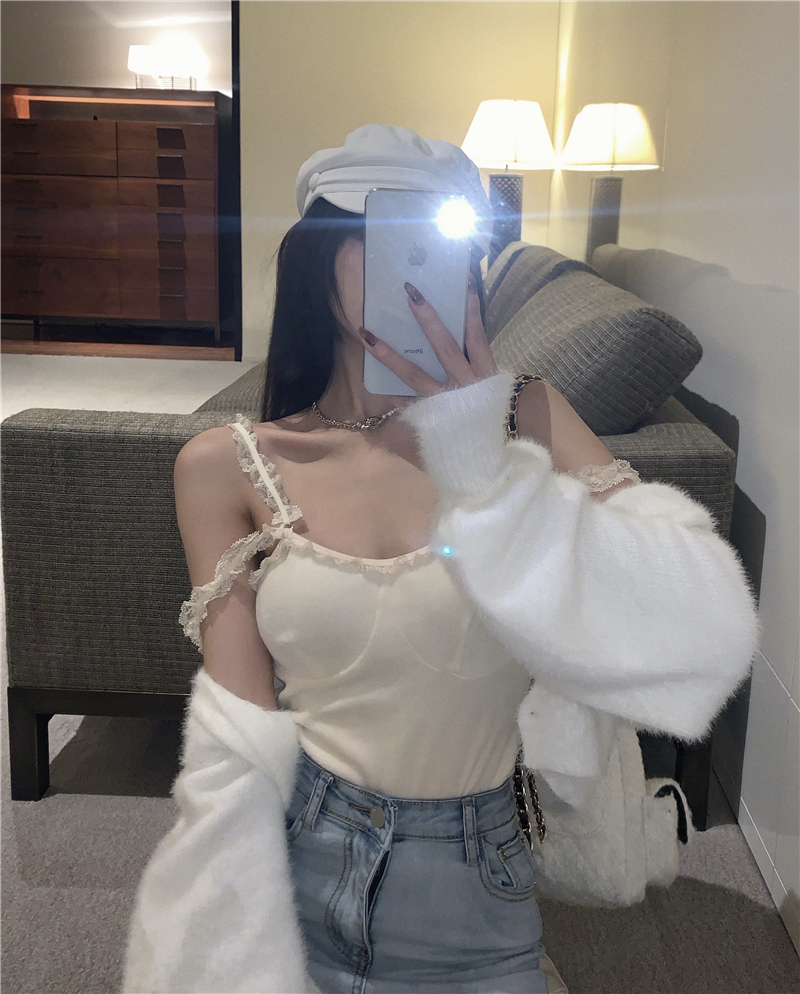 Real price real shot men's artifact careful machine lace staggered velvet suspender top