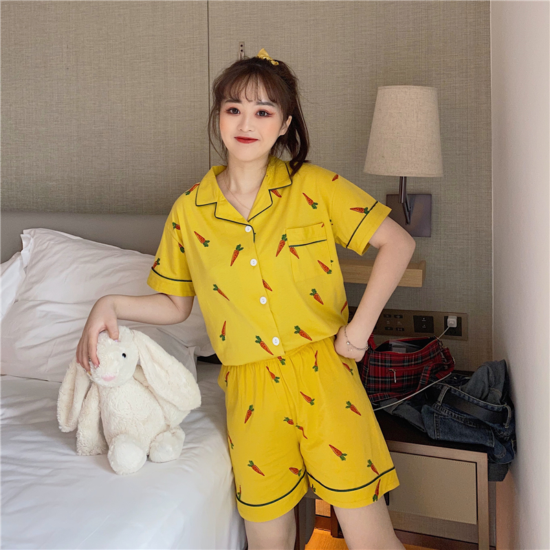 Real price real pajamas cotton short sleeve two piece suit lovely Korean sweet student home clothes girl