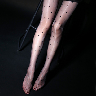 无缝极光波点丝袜油亮性感超薄透明油光黑丝点点爱心圆点连裤袜