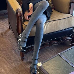 80D灰色波点丝袜加绒打底袜连裤袜薄绒秋冬格雷系无缝裆外穿保暖