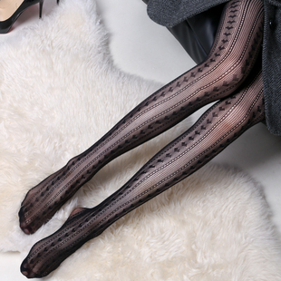 黑色鱼网袜女性感渔网袜破洞网格丝袜黑丝镂空爱心蝴蝶结提花网袜