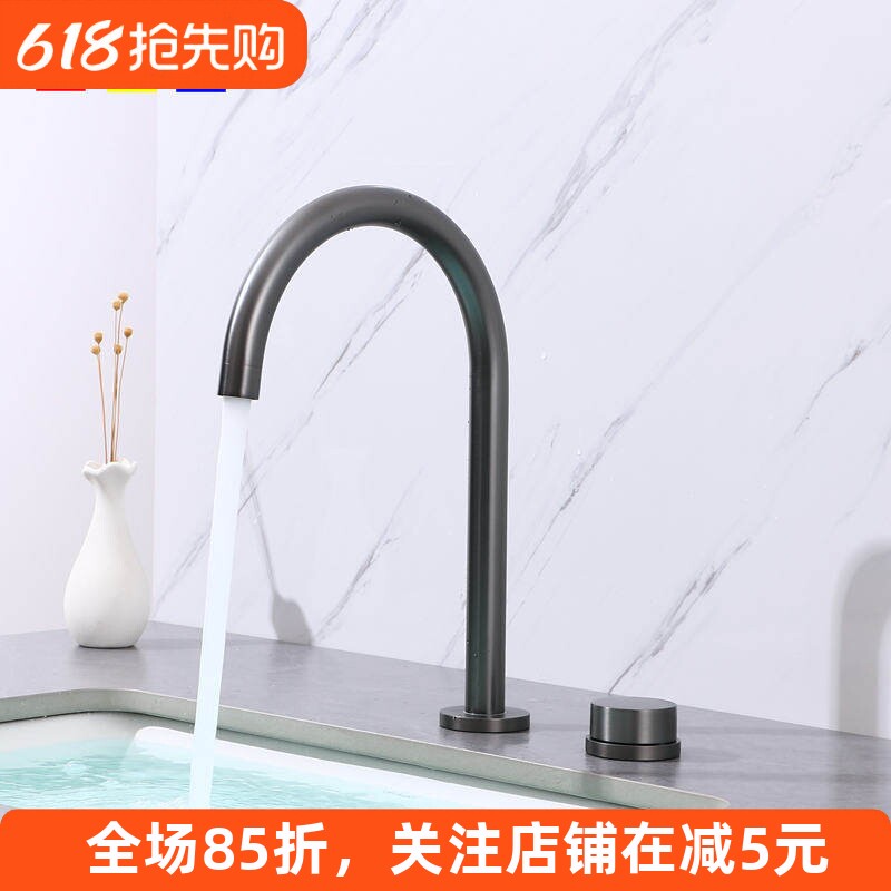 黄铜双孔面盆水龙头冷热水拉丝金黑色枪灰卫生间浴室柜台盆洗手盆