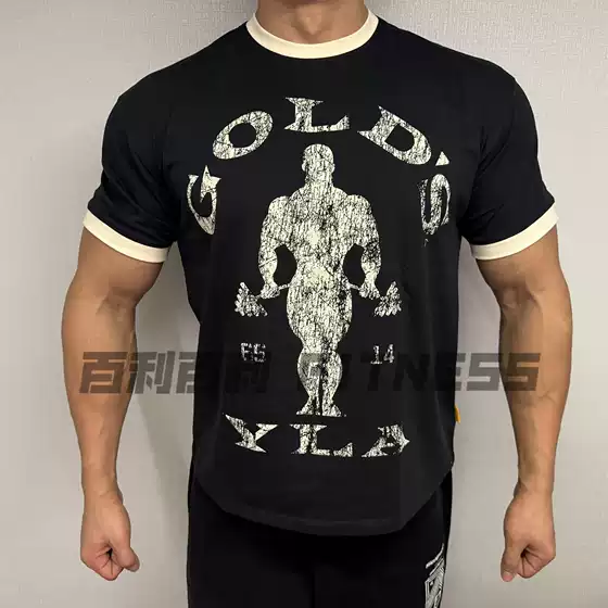 Gold's Gym×Youngla Joint Brand Men's and Women's Sports Fitness Retro Cotton Slim-Fit Stretch Short-Sleeved T-Shirt