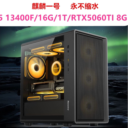 国丰装机麒麟一号I5 13400F/16G/1T/RTX5060TI8G游戏设计电脑主机
